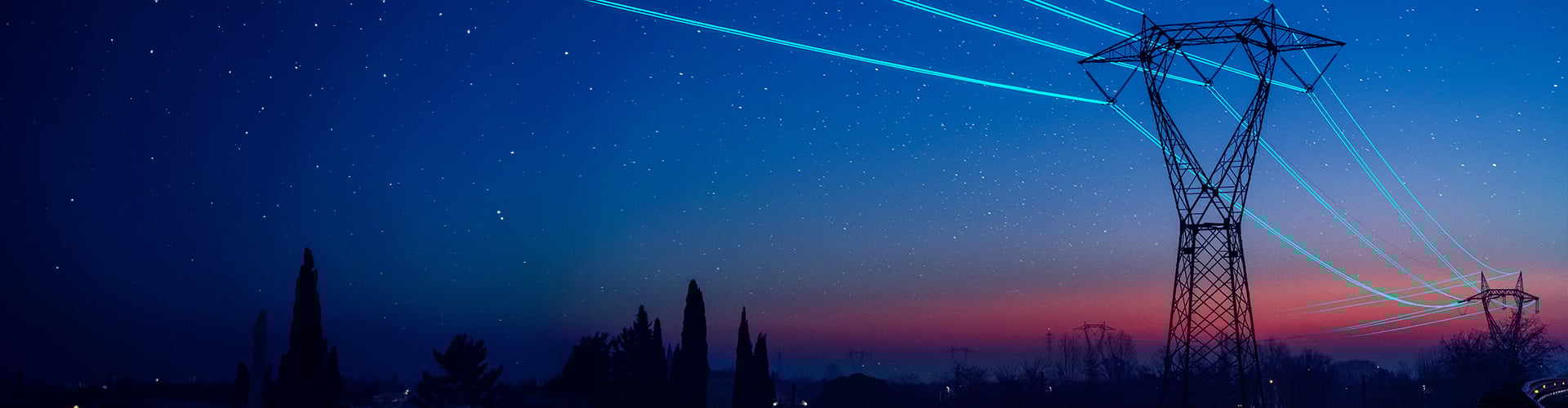 Electric pylon with starry sky